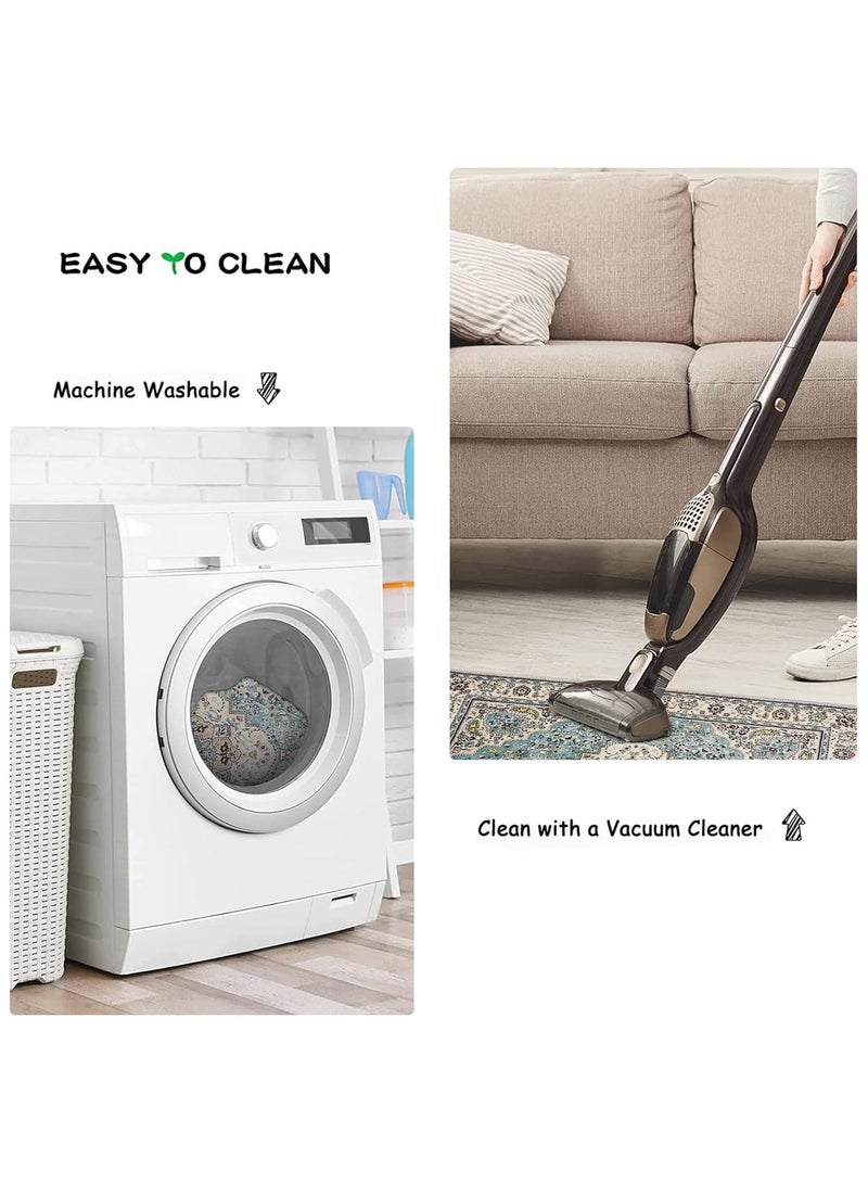 80*160cm  السجاد غرفة نوم على الطراز الفارسي على الطراز الفارسي-سجادة منطقة غير قابلة للانزلاق ، غير مقاومة للبقع وسهلة التنظيف وقابلة للغسل وناعمة ومريحة - Image 4